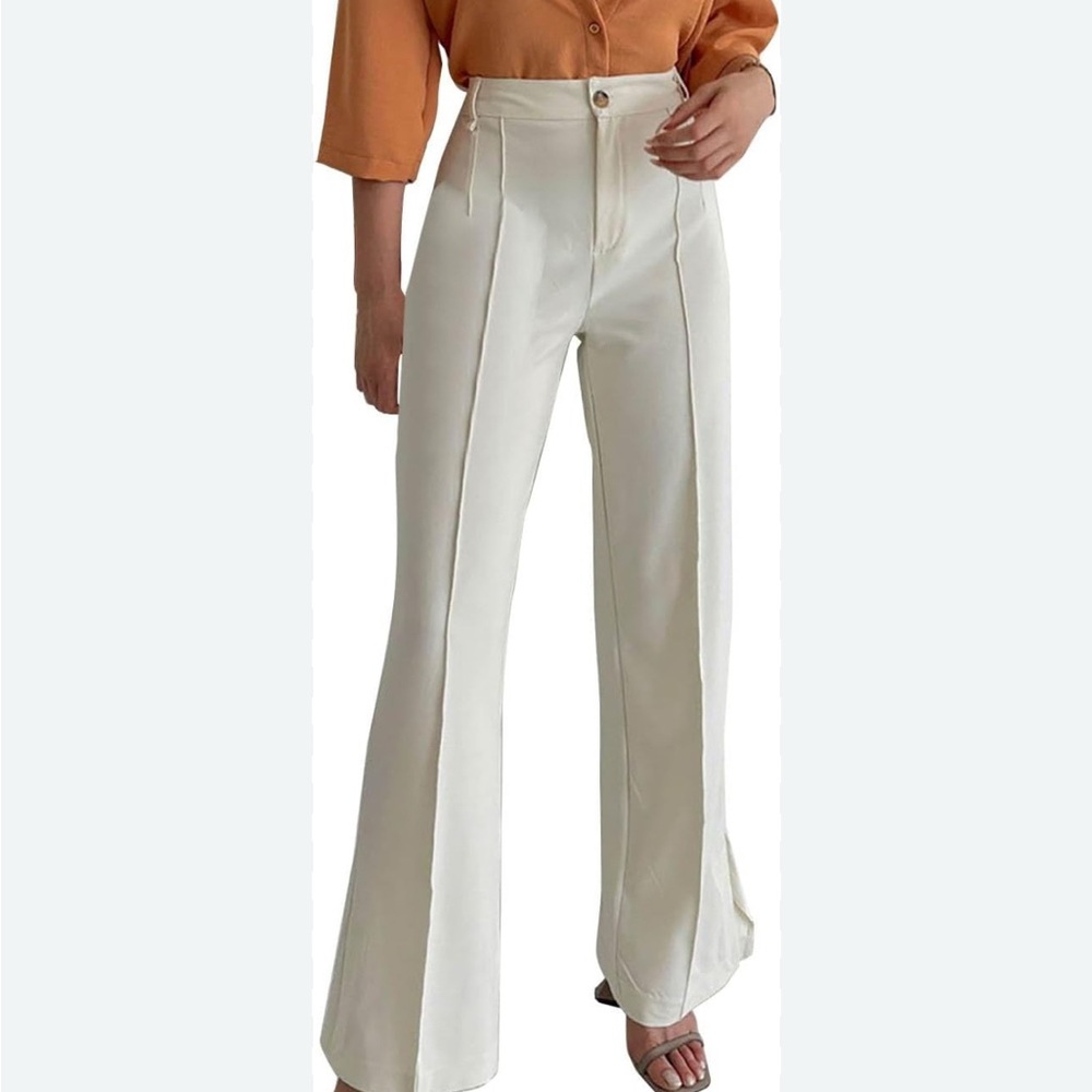 Elegant Cream High-Waisted flare Pants. Dress pants